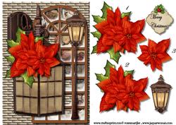 Christmas Vintage Lantern & Poinsettias