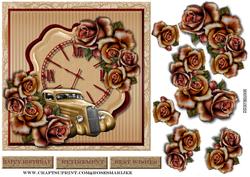Male Card Vintage Car & Roses