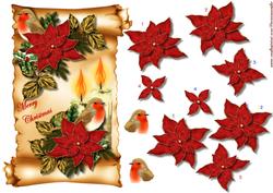 Scroll Christmas Robin & Poinsettias