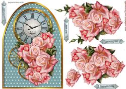 Clock Card Pink Roses