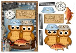 Male Card Gone Fishing Owls