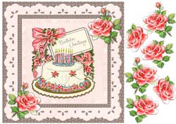 Vintage Birthday Cake & Roses Topper