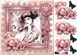 Vintage Lady in Lace Frame & Roses