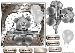 Birthday Bear Black & White Music