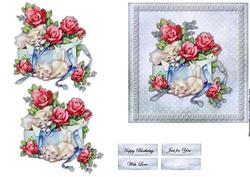 Quick Card Vintage Roses & Kitten