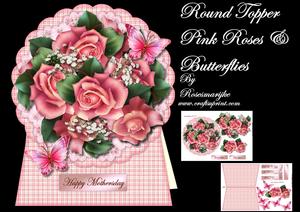 Mini Kit Round Topper Pink Roses & Butterflies