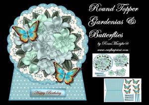 Round Topper Gardenias & Butterflies Standalone Card