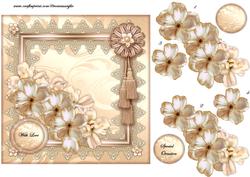 Deep Cream Roses in Lace Frame