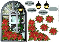 Christmas Window, Lantern & Poinsettias