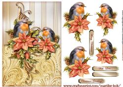 Classic Christmas Robins Golden Swirls Card