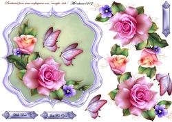 Scallop Topper Pink Roses & Buttrflies