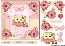 Card Topper New Baby Girl Cute Owl