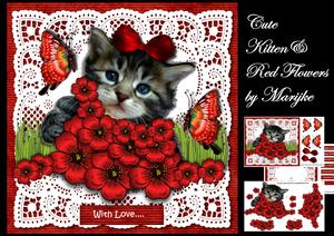 Cute Kitten & Red Flowers Mini Kit