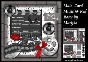 Male Card Film Music & Red Roses