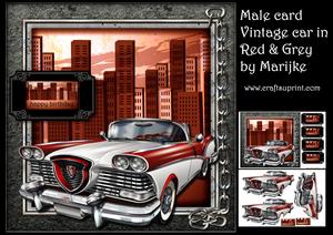 Male Card Vintage Car in Red & Grey