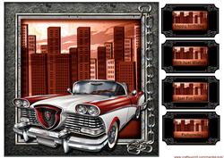 Male Card Topper & Tags Vintage Car Red&grey