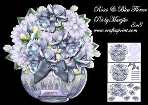 Roses & Bleu Flowers Pot Mini Kit