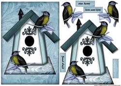 Vintage Bleu Birdhouse New Home Quick Card