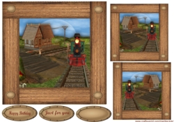 Male card Train In Wooden Frame 