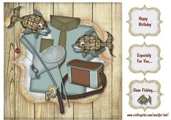 Male card Topper Gone Fishing Retro