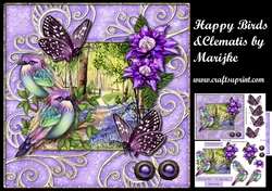 Happy Birds & Clematis In deco Frame