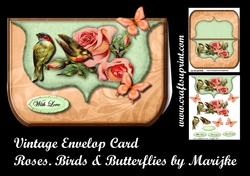 Vintage Envelop Card Roses Birds & Butterflies Mini Kit