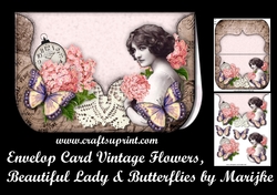 Envelop Card Vintage Flowers, lady & Butterflies Mini Kit