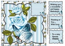 Scallop topper Vintage bleu roses & Butterfly
