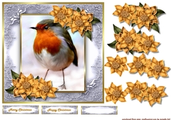 Christmas Robin & golden poinsettias
