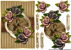 Male card Vintage Clock & Antique Roses
