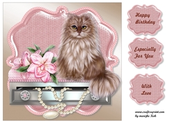 Topper Beautiful Cat & Pink Orchids