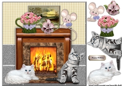 Cute Mouse, Kittens & Fireplace