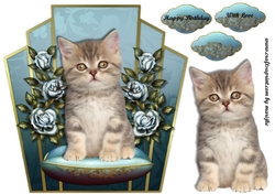 Art Deco Topper Cute Kitten & Vintage Roses