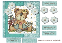 Cute Teddie   in the Garden card  Scallop Topper