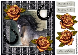 Male card Horse & Golden Roses