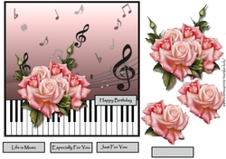 Music & Pink Roses Quick card
