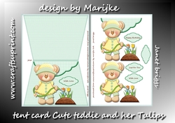 Tent card Cute teddie and her tulips Mini Kit
