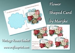 Shaped card Vintage basket Roses in Blue