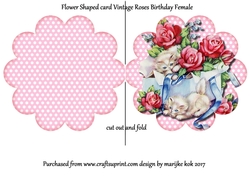 Flower Shaped card Vintage Roses & Kittens