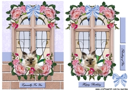 Art Deco Window Kitten & Roses
