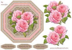 Octagon Card Pink Vintage Roses