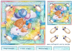 Cute teddie new baby card Topper