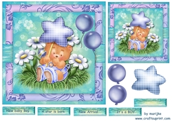 Cute teddie new baby boy card Topper