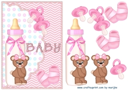 Envelop Card New Baby Girl Cute teddie