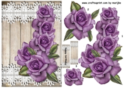 Purple Roses, Wood & lace Quick Card