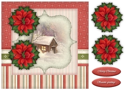 Christmas Cabin & Poinsettias Quick card
