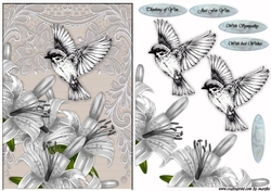 Sympathy Lilies , Lace  & Bird