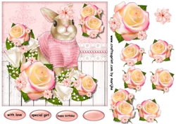 Birthday Girl Cute Bunny & Pretty Roses step by step