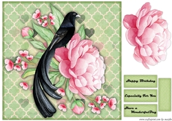 Oriental Bird & peonies card Topper