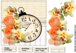 Vintage Clock, Carnations & Daffodils